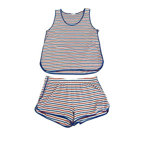 LAKE Other - Lake Pajama Set Shorts & Tank Top Womens Size L Striped Blue & Red Pima Cotton